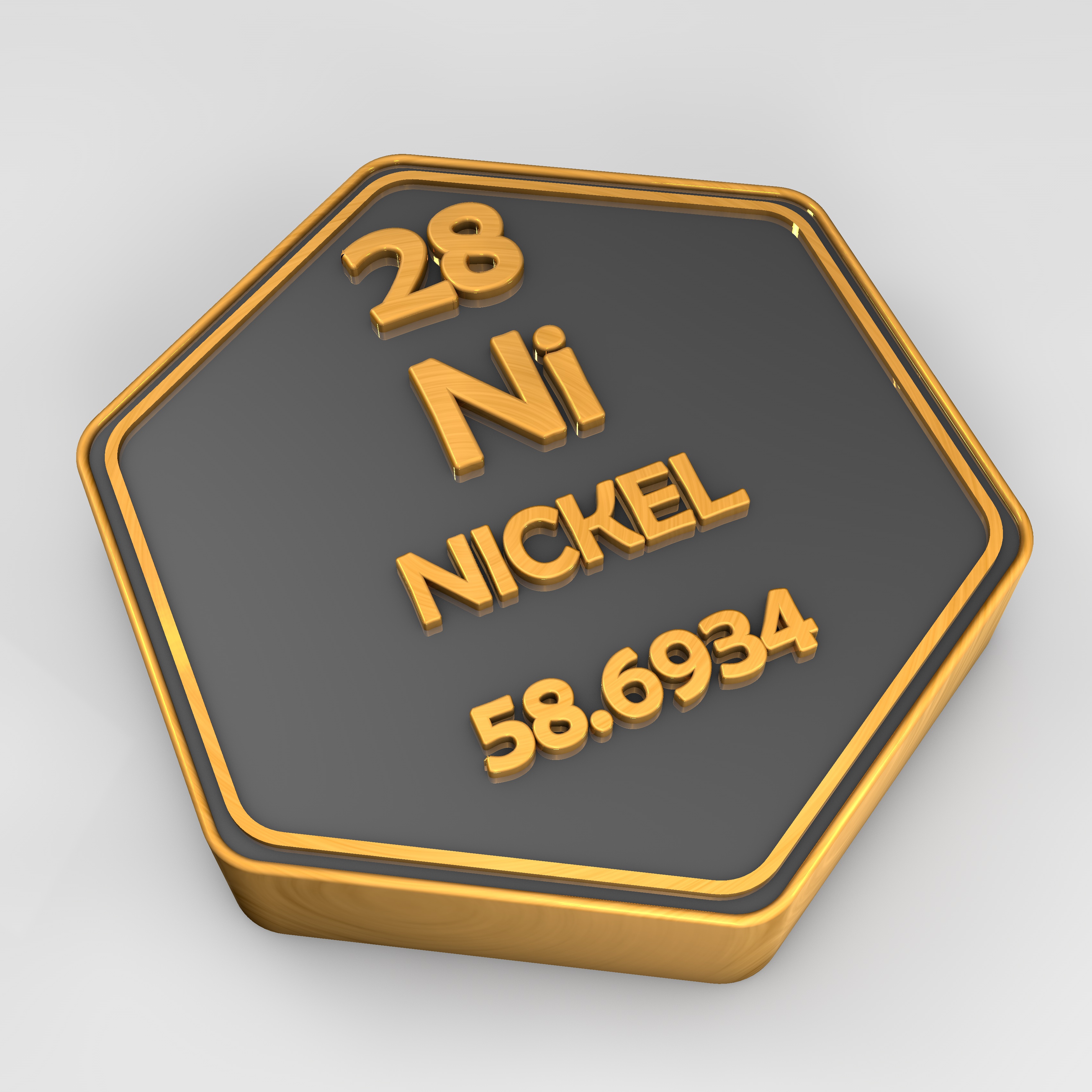 Nickel - Ni - chemical element periodic table hexagonal shape 3d render